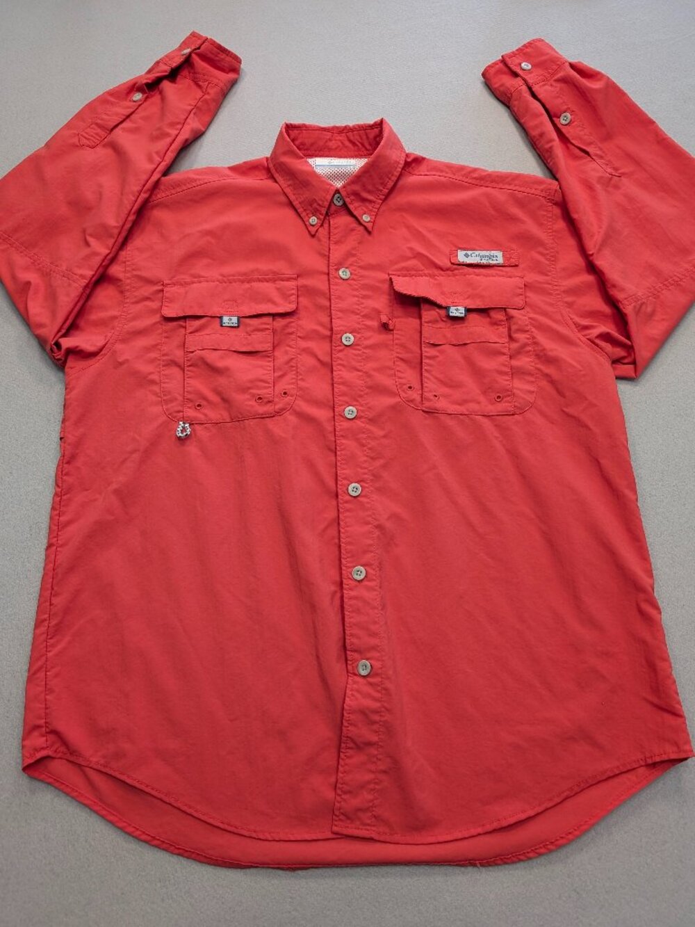 Columbia PFG Omni-Shade Fishing Shirt Small Coral Long Sleeve